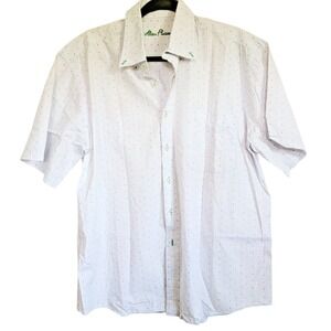Alan Flusser L Button Down Classic Shirt White‎ With Colorful Dots Cotton SS
